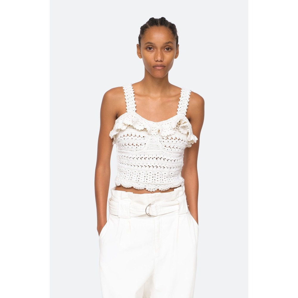 Sea New York Merino Wool Rylee‎ Crop Top in Cream Women's Size Medium